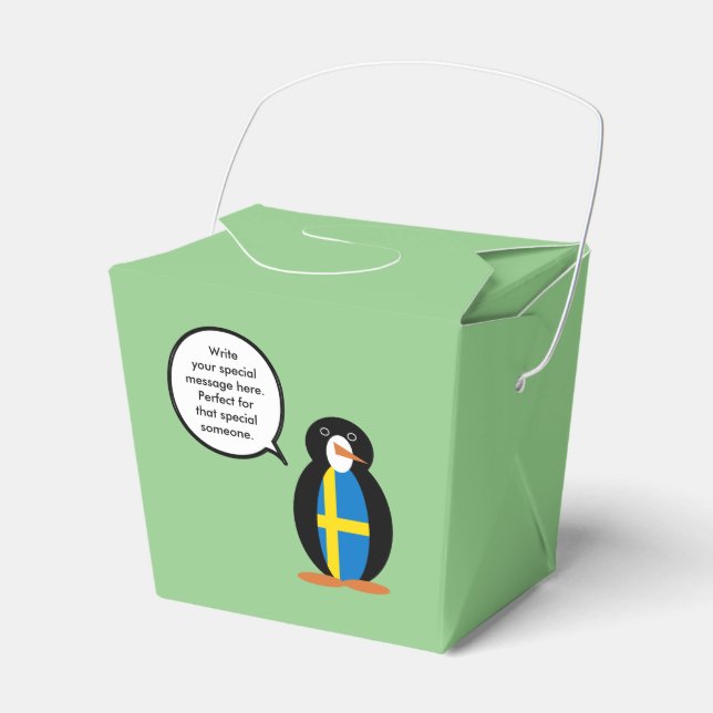 Swedish Flag Talking Ms. Penguin Personalised  Favour Box (Front Side)