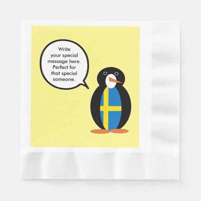 Swedish Flag Talking Ms. Penguin Personalised  Napkin (Front)