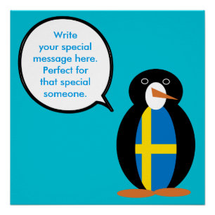 Swedish Flag Talking Ms. Penguin Personalised Poster