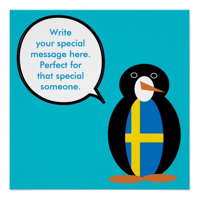 Swedish Flag Talking Ms. Penguin Personalised  Poster (Front)