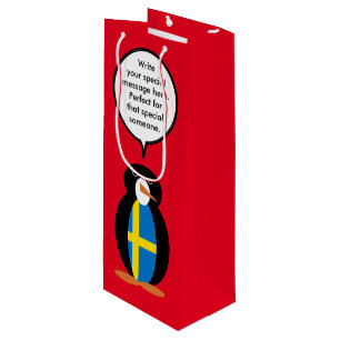 Swedish Flag Talking Ms. Penguin Personalised  Wine Gift Bag