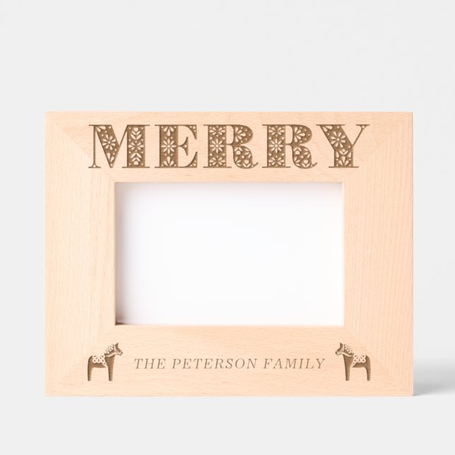 Swedish Folk Art Dala Horse Merry Christmas Etched Frames (Front)