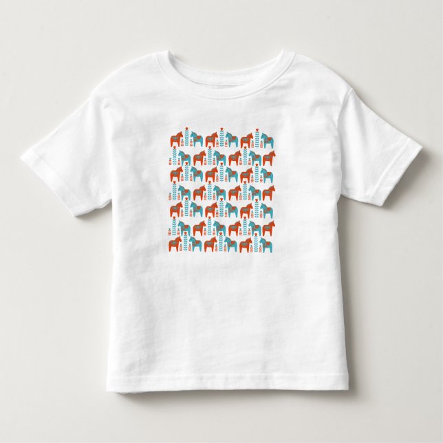 Swedish Folk Art Dola Horses and Flowers Pattern Toddler T-Shirt (Front)