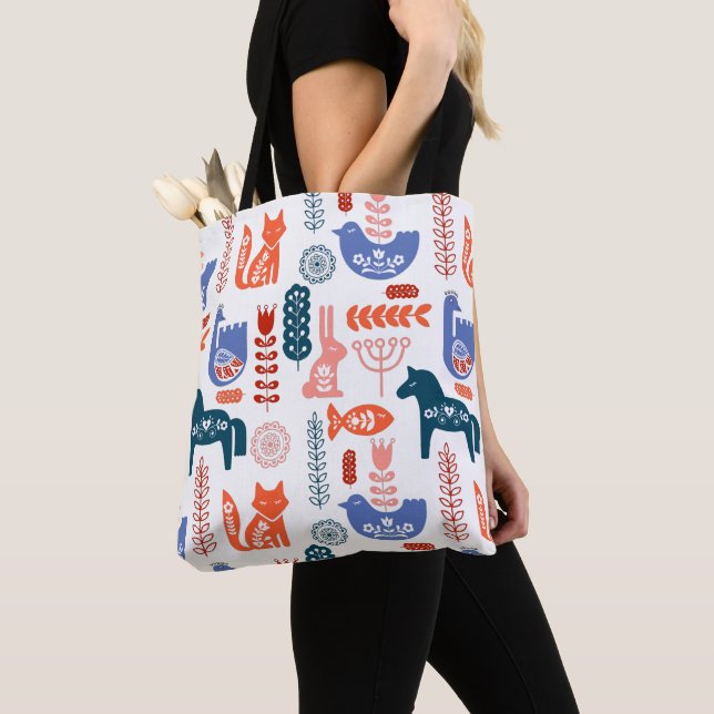 Swedish Folk Art Forest Animal Tote Bag (Close Up)