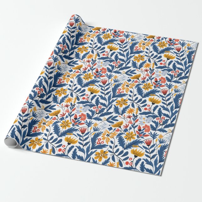 Swedish Folk Botanical Wrapping Paper (Unrolled)