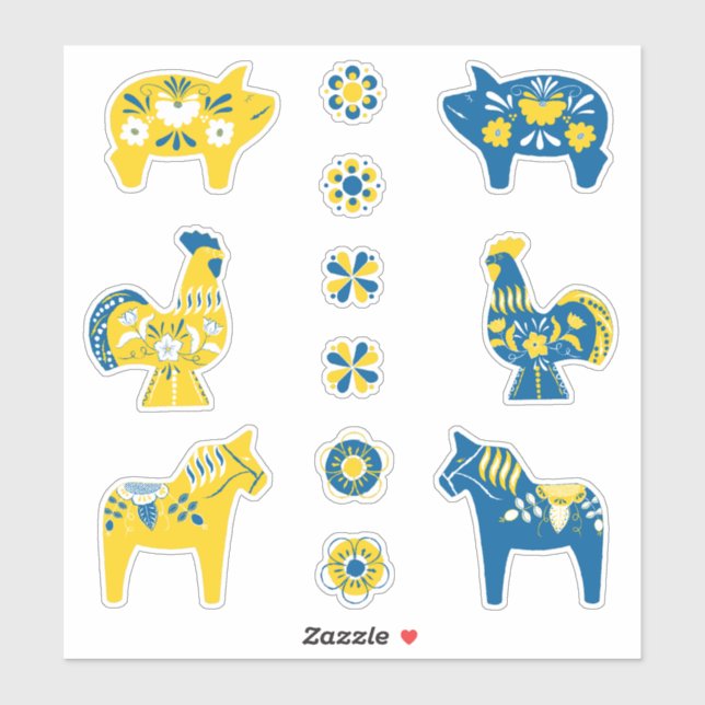 Swedish Folk Dala Farm Animals l Blue and Yellow (Sheet)