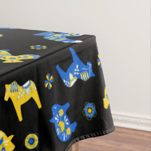 Swedish Folk Dala Farm Animals l Blue and Yellow Tablecloth