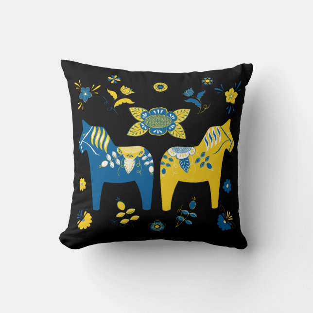Swedish Folk Dala Horse Cushion (Front)
