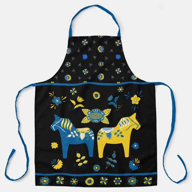 Swedish Folk Dala Horse l Blue and Yellow Apron (Front)