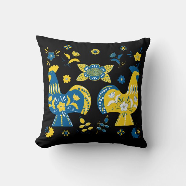 Swedish Folk Dala Rooster Cushion (Front)