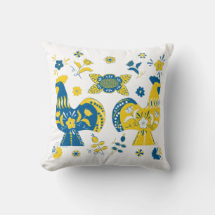 Swedish Folk Dala Rooster l Blue and Yellow Cushion