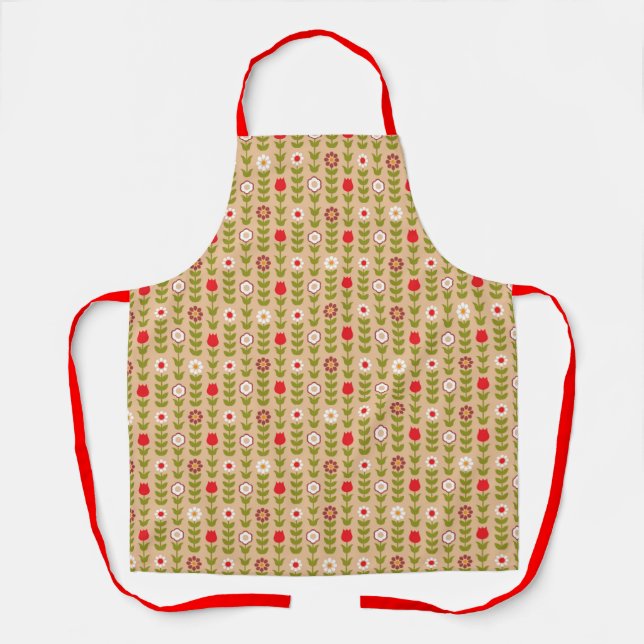 Swedish Folk Flowers Retro Pattern Apron (Front)