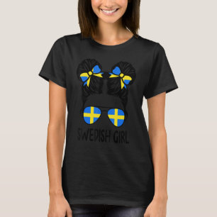 Swedish Girl Messy Hair Sweden Pride Patriotic Wom T-Shirt