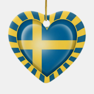 Swedish Heart Flag with Star Burst Ceramic Ornament