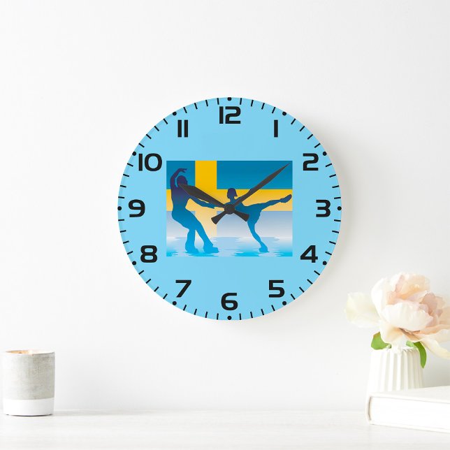 Swedish Ice Skating Duo Silhouette Large Clock (Creator Uploaded)