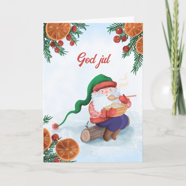 Swedish Jultomten God Jul Christmas Holiday Card (Front)