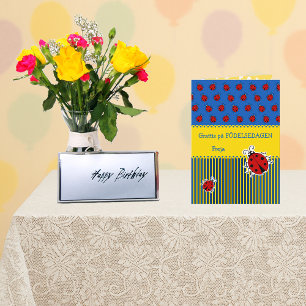 Swedish ladybug blue yellow add name birthday card