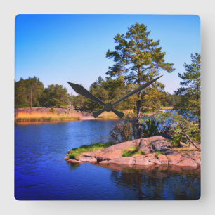 swedish  landscap, photo square wall clock