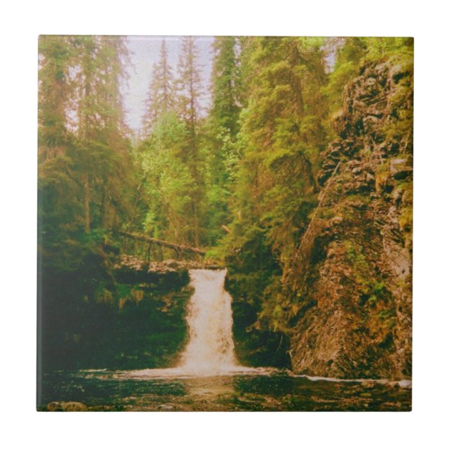 Swedish Moody Waterfall, Hälsingland, Sweden Ceramic Tile (Front)