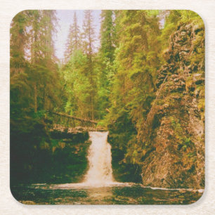 Swedish Moody Waterfall, Hälsingland, Sweden Square Paper Coaster