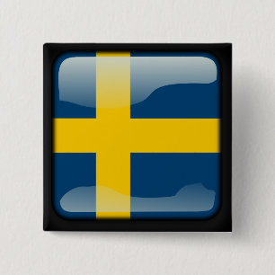 Swedish polished flag 15 cm square badge