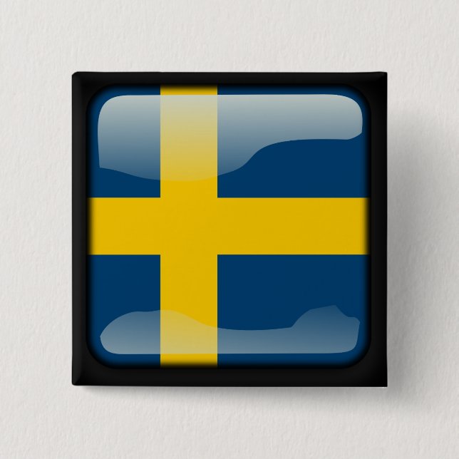 Swedish polished flag 15 cm square badge (Front)
