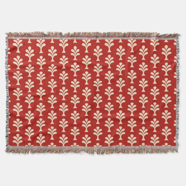 Swedish Red Tulip Folk Pattern Throw Blanket (Front)