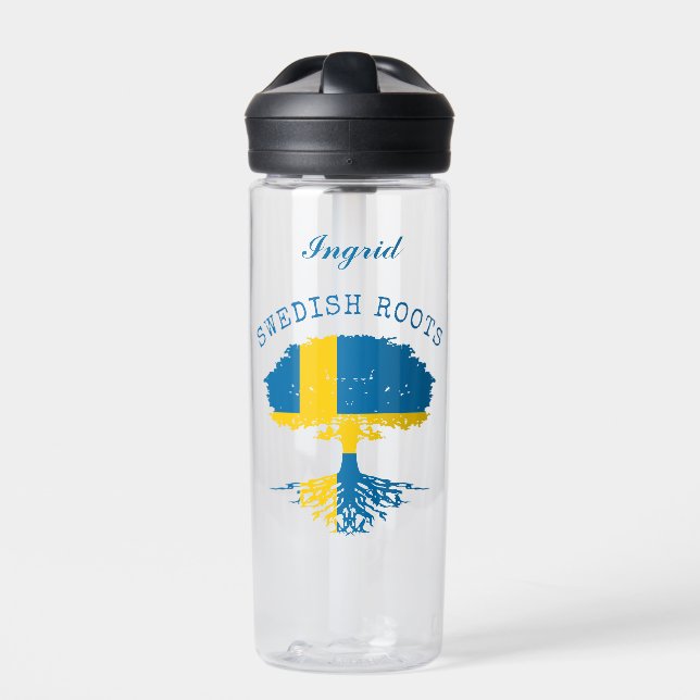 Swedish Roots Flag Personalised Water Bottle (Front)