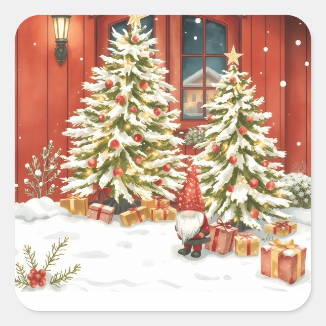 Swedish Santa. Christmas Card Square Sticker (Front)