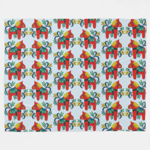 Swedish Scandinavian Dala Horse Large Pattern Fleece Blanket