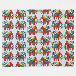 Swedish Scandinavian Dala Horse Large Pattern Fleece Blanket