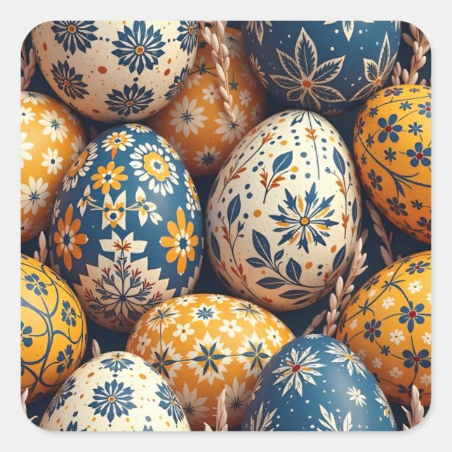 Swedish Seasonal Easter Eggs Square Sticker (Front)