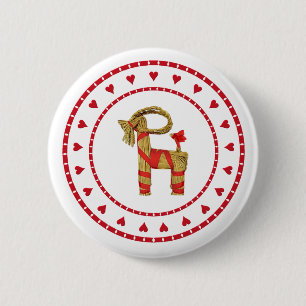 Swedish Straw Goat with Hearts 6 Cm Round Badge