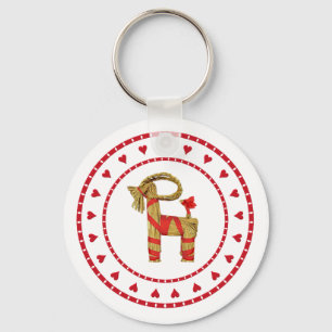 Swedish Straw Goat with Hearts Julbock Key Ring