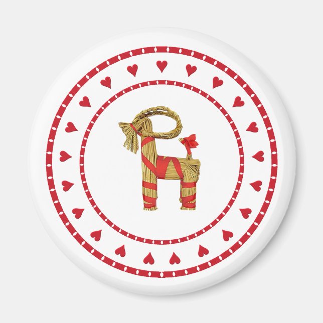 Swedish Straw Goat with Hearts Magnet (Front)