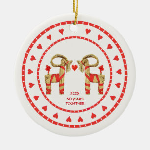 Swedish Straw Goats 60 Years Together Dated Ceramic Tree Decoration
