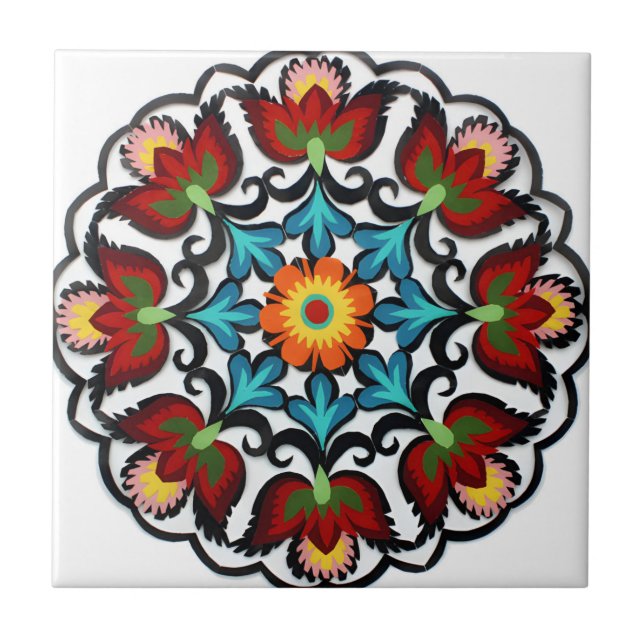 swedish tiles ancient style red flower (Front)