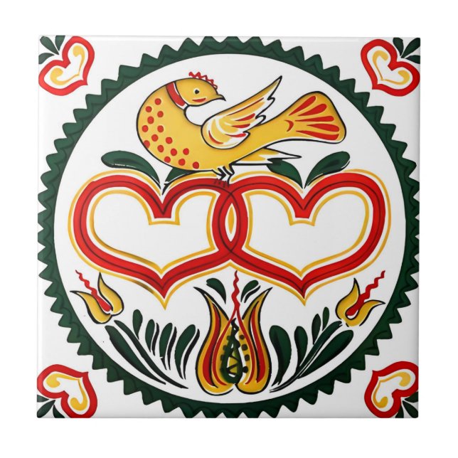 swedish tiles heart red bird (Front)