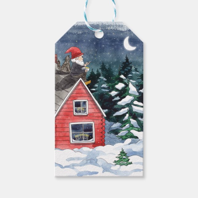 Swedish Tomten Christmas Porridge Watercolor   Gift Tags (Front)