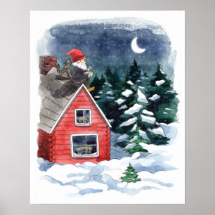 Swedish Tomten Christmas Porridge Watercolor  Poster