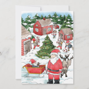 Swedish Tomten Christmas Village Watercolor Holiday Card