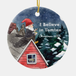 Swedish Tomten Gnome Water Colour  Ceramic Ornament