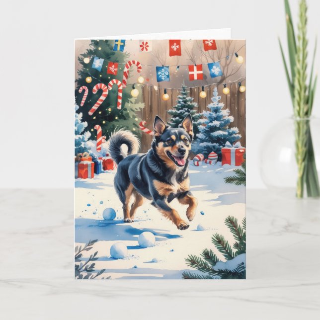 Swedish Vallhund Dog Christmas Greeting Card (Front)