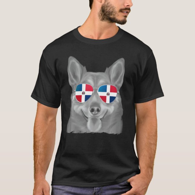 Swedish Vallhund Dog Dominican Flag Sunglasses T-Shirt (Front)