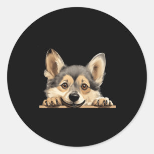 Swedish Vallhund Dog Mum Dad Peeking Puppy Classic Round Sticker