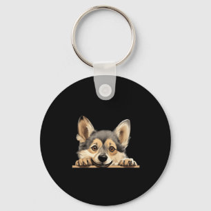 Swedish Vallhund Dog Mum Dad Peeking Puppy Key Ring