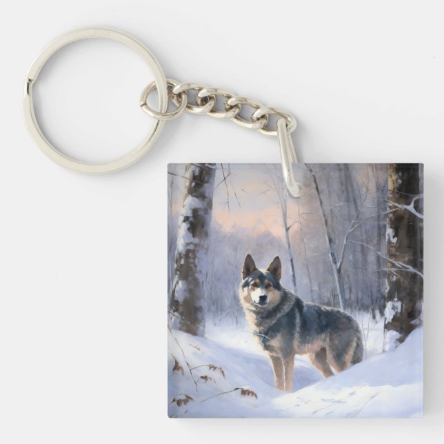 Swedish Vallhund Let It Snow Christmas  Key Ring (Front)