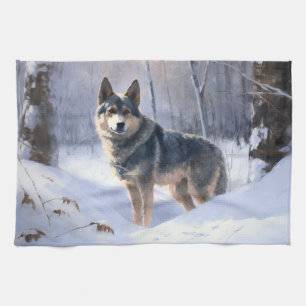Swedish Vallhund Let It Snow Christmas  Tea Towel