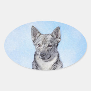 Swedish Vallhund Painting - Cute Original Dog Art Oval Sticker