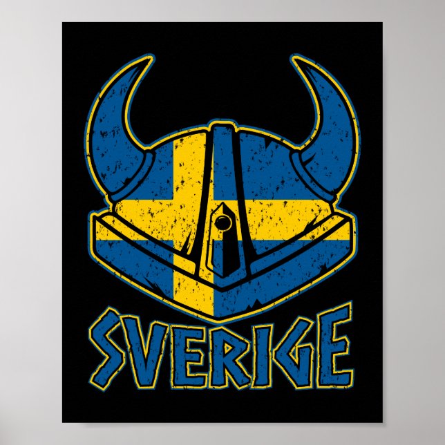 Swedish Viking Helmet Gift Swedish Flag Viking Poster (Front)